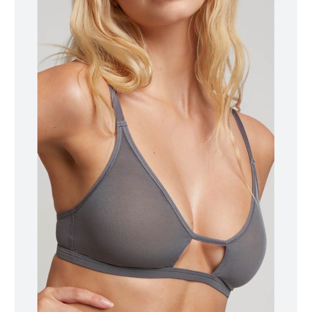 Negative Underwear Sieve Triangle Bra Slate Gray Sheer Mesh Bralette Size 1